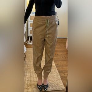 EB LUXE LA faux leather toasted almond jogger/dress pant
